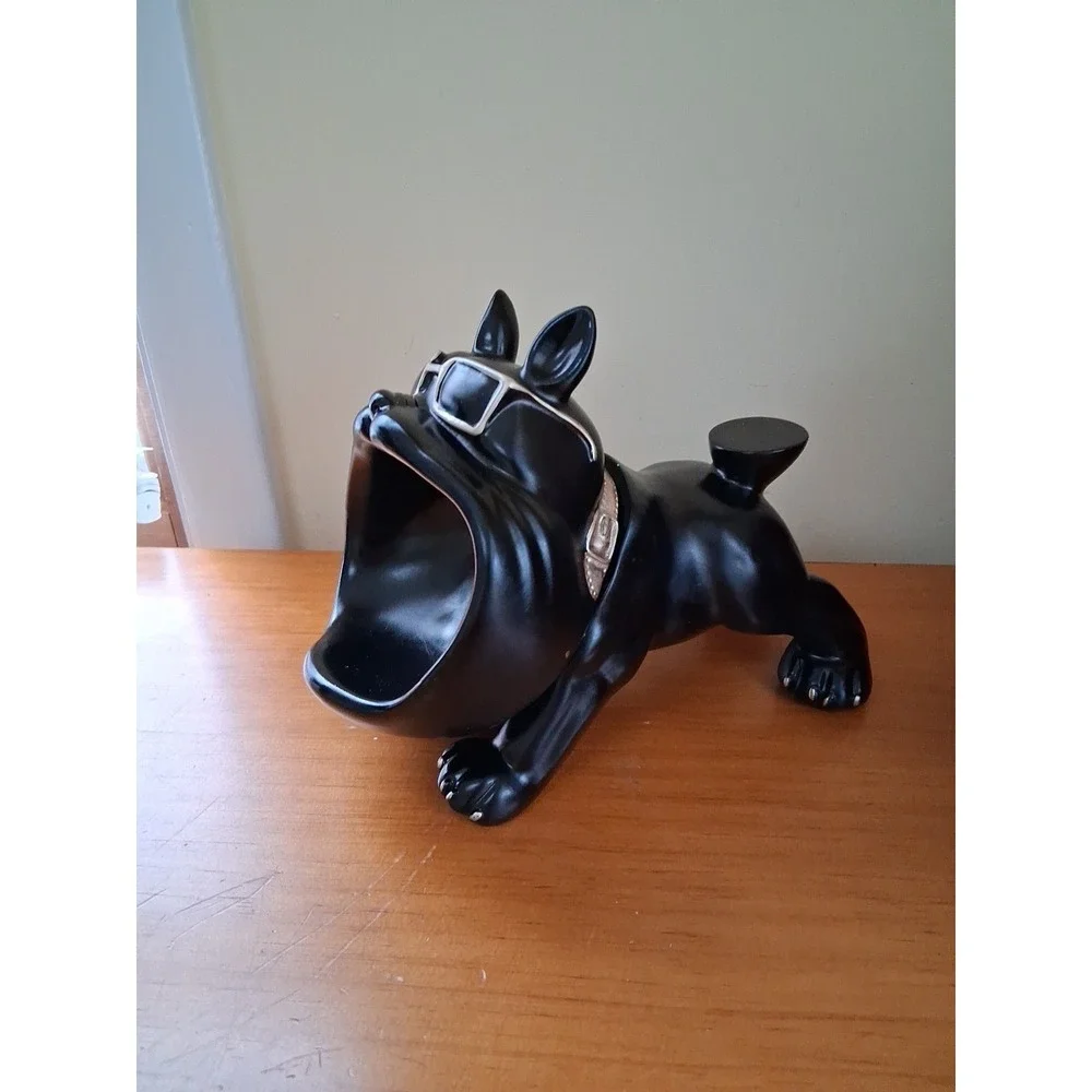 Black and Gold Resin French Bulldog Large Mouth Figurine Bowl Key Holder